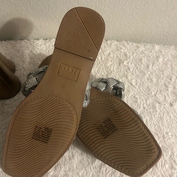 Silver Braided Sandals with Brown Leather Footbed - Picture 3 of 3